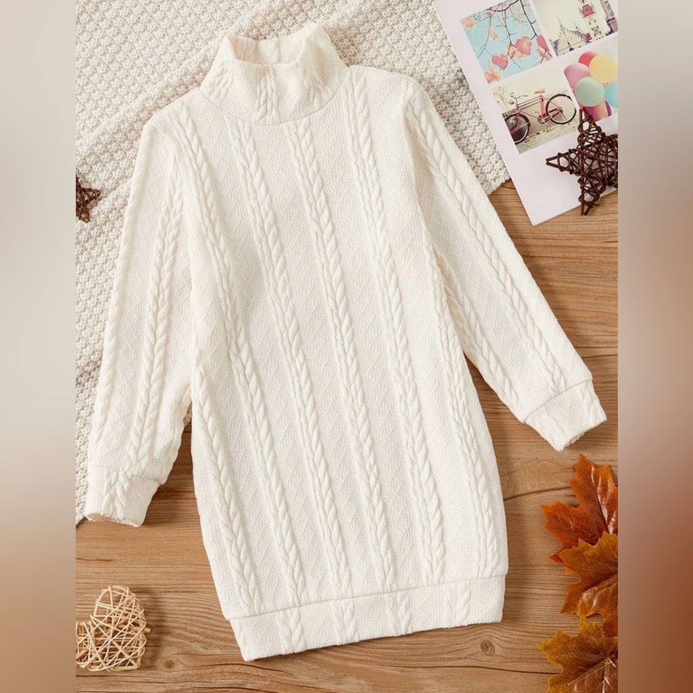 PatPat - NWT - Cream Cable-Knit Turtleneck Sweater Dress for Girls - Picture 4 of 7